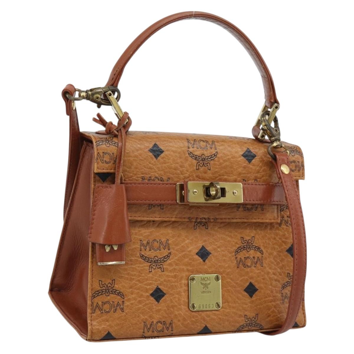 MCM Vicetos Logogram Hand Bag PVC Leather 2way Brown Gold Auth 184176A