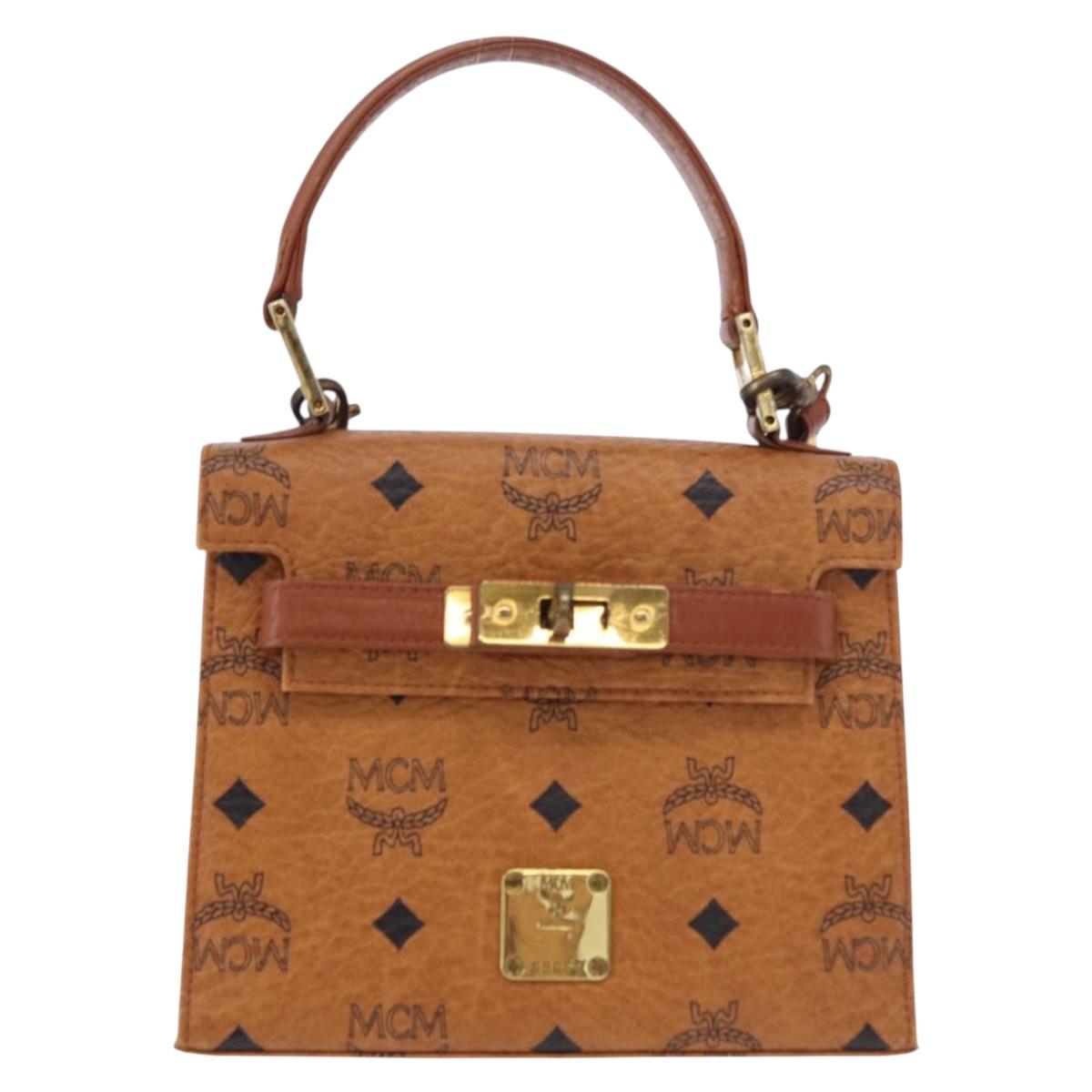 MCM Vicetos Logogram Hand Bag PVC Leather 2way Brown Gold Auth 184176A