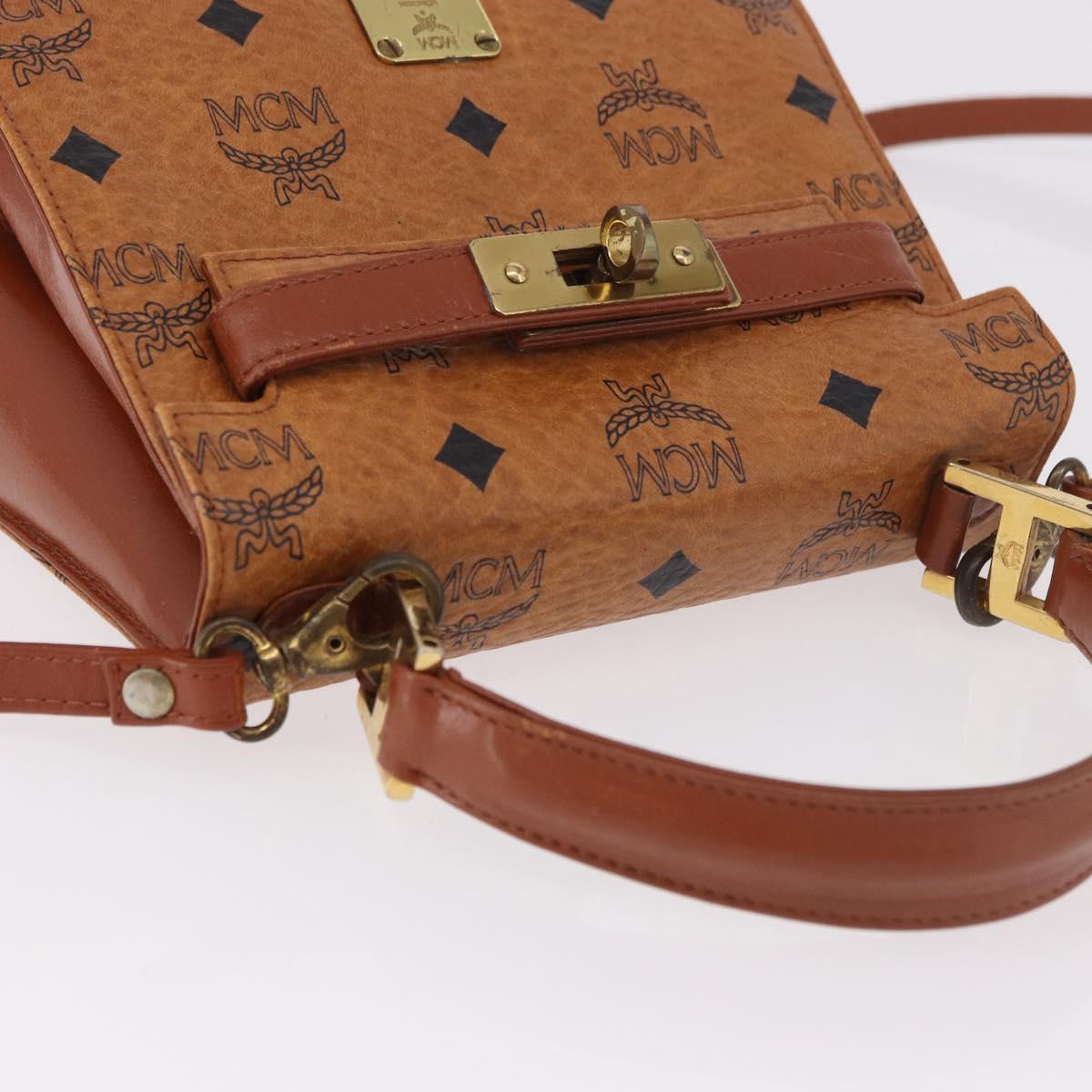 MCM Vicetos Logogram Hand Bag PVC Leather 2way Brown Gold Auth 184176A