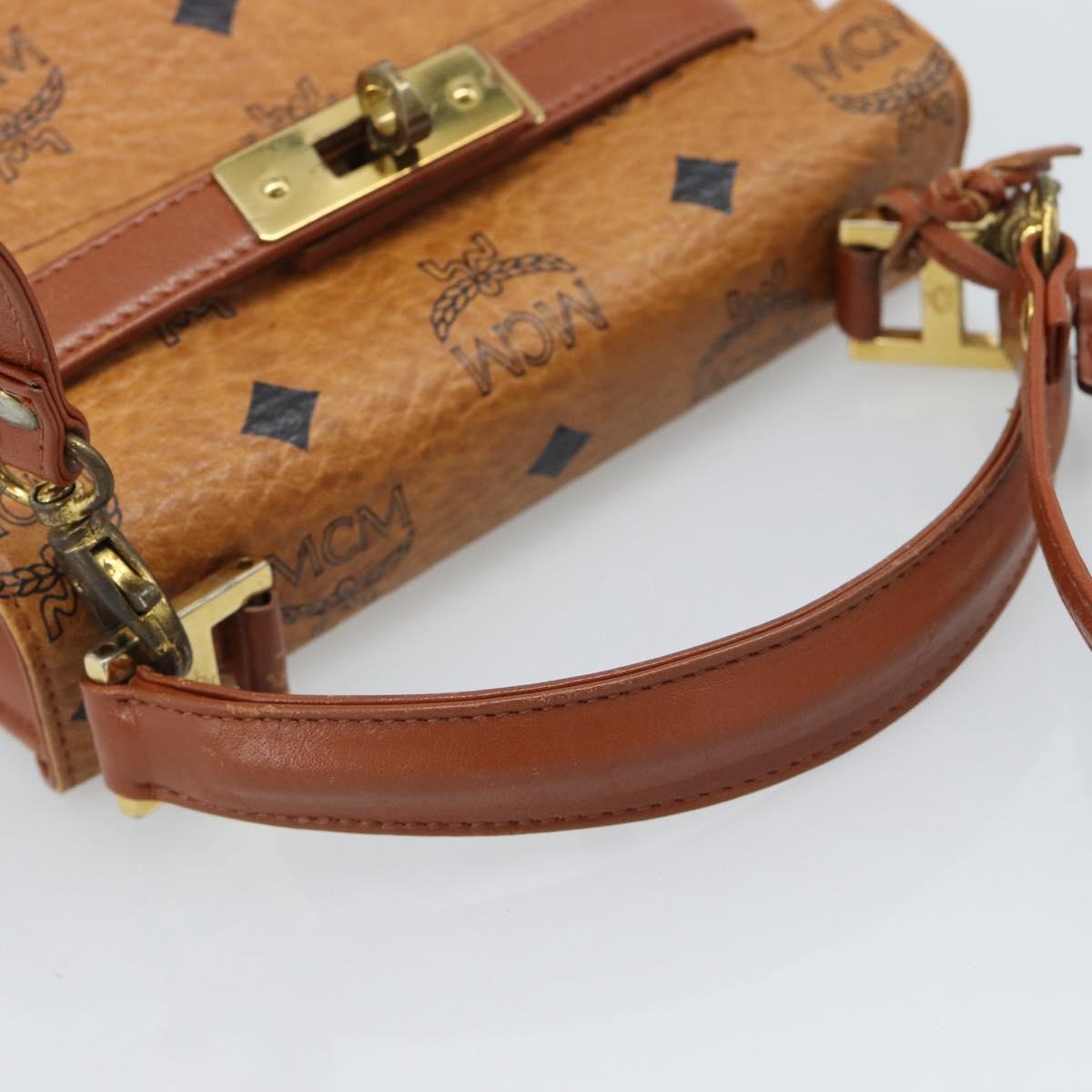 MCM Vicetos Logogram Hand Bag PVC Leather 2way Brown Gold Auth 184176A