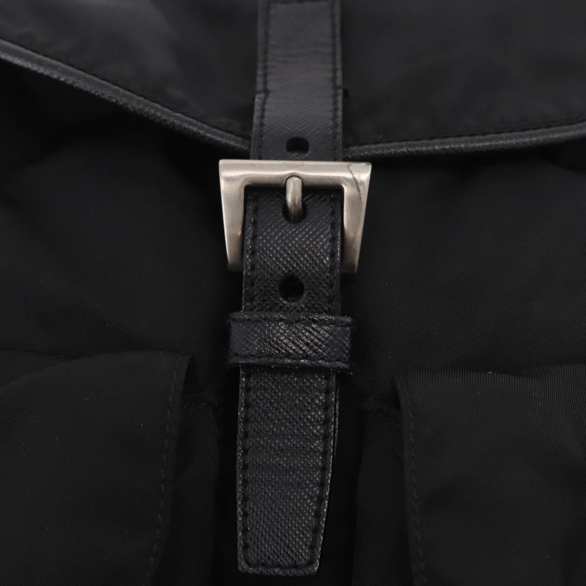 PRADA Shoulder Bag Nylon Black Silver Auth 184177A