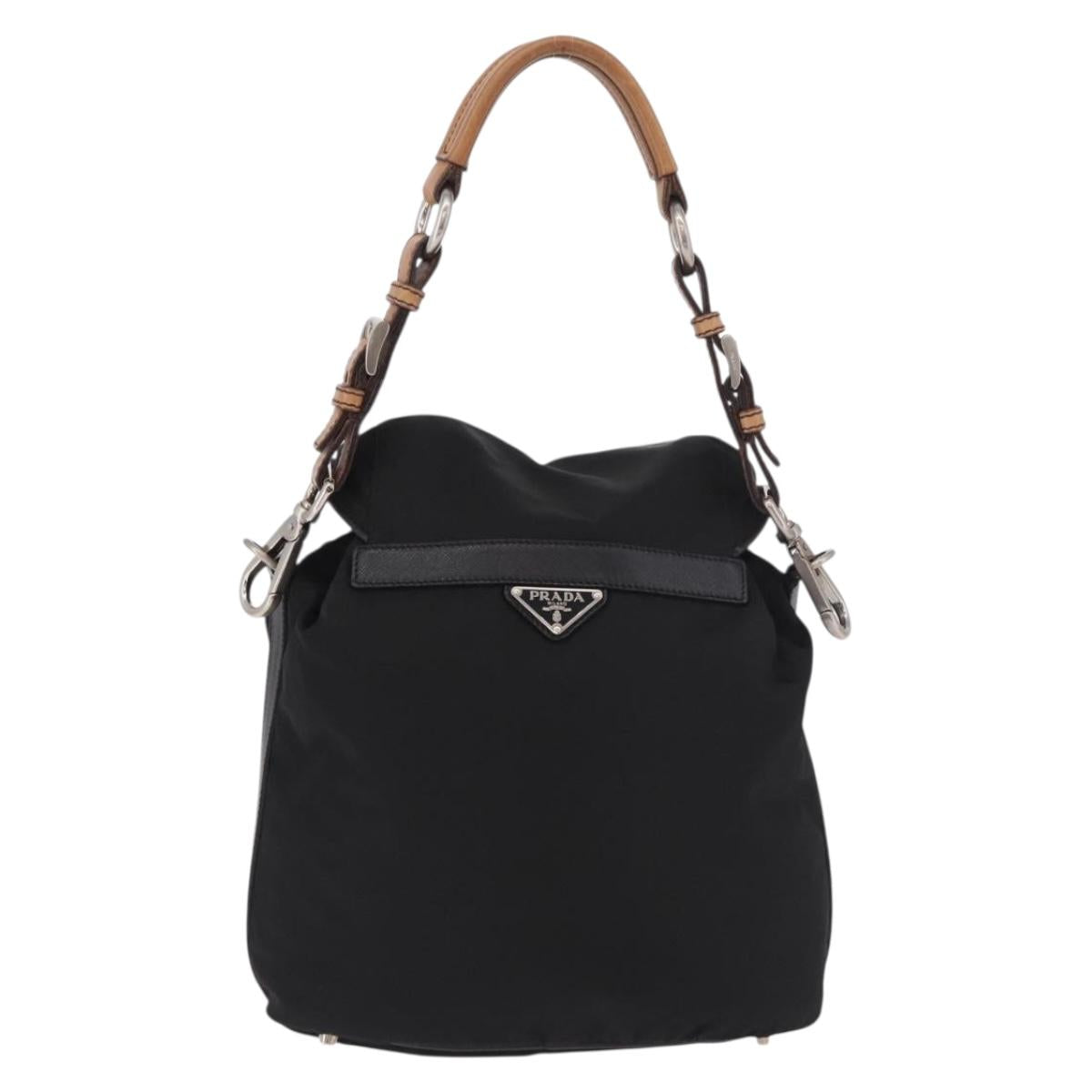 PRADA Shoulder Bag Nylon Black Silver Auth 184177A