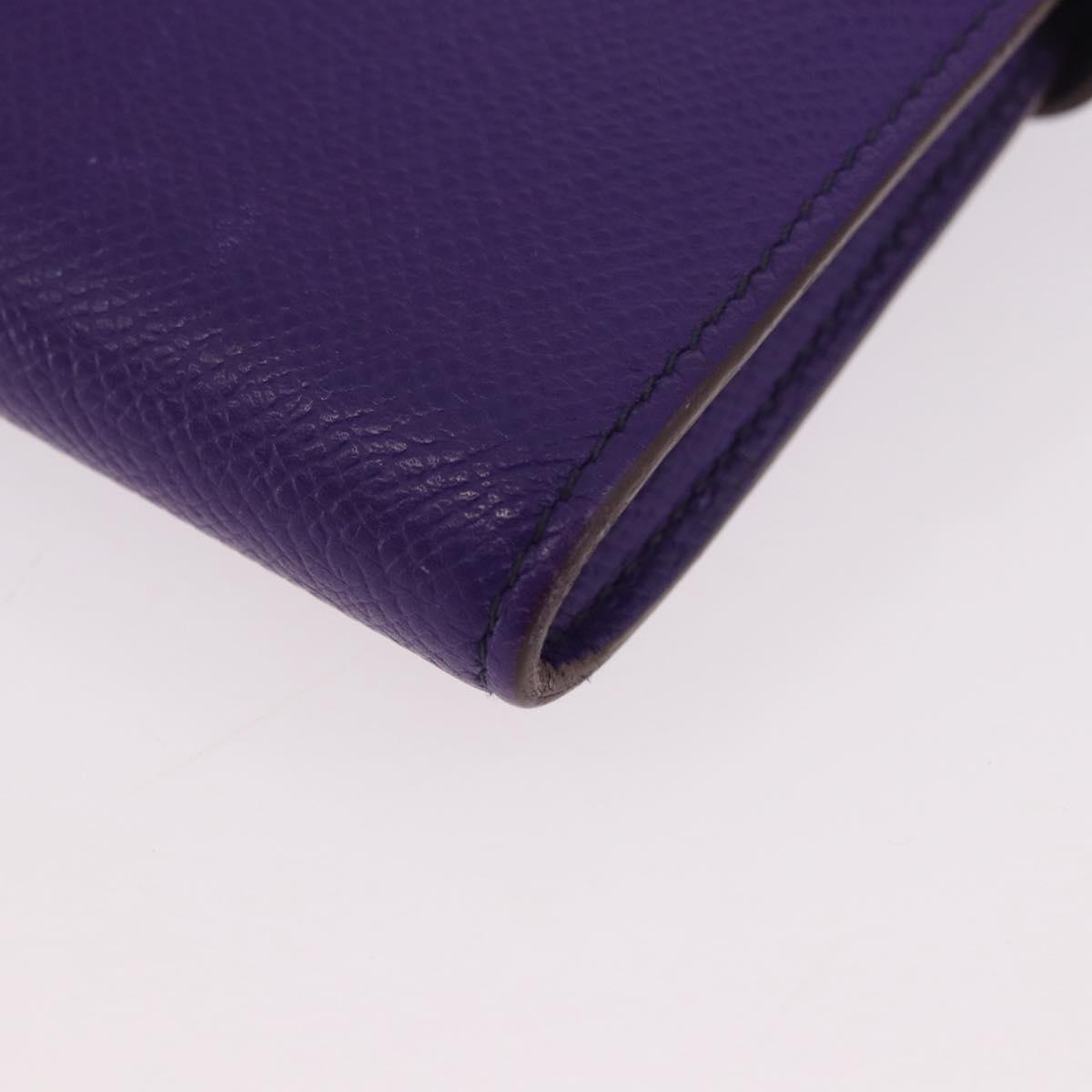 HERMES Kelly Long Wallet Epsom Purple Silver Auth 184179SM
