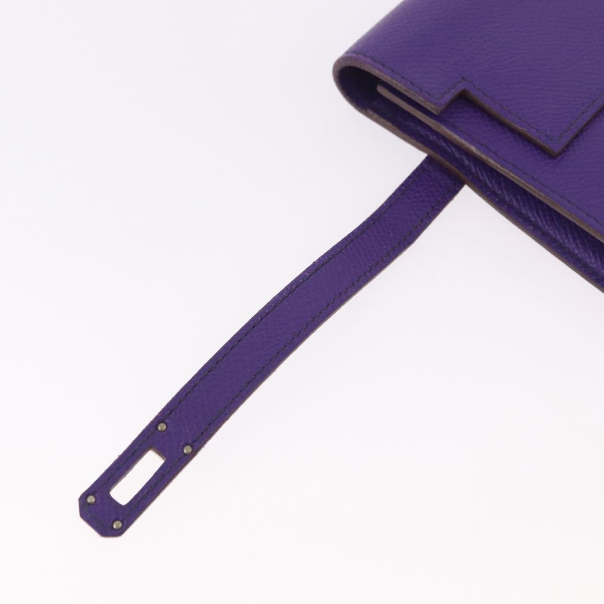 HERMES Kelly Long Wallet Epsom Purple Silver Auth 184179SM