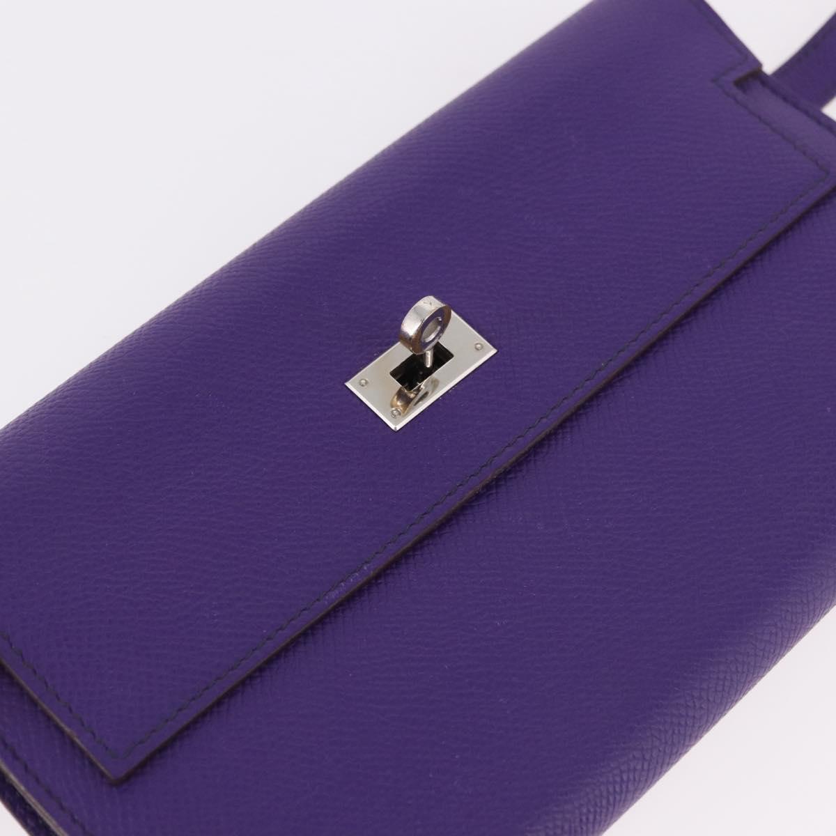 HERMES Kelly Long Wallet Epsom Purple Silver Auth 184179SM