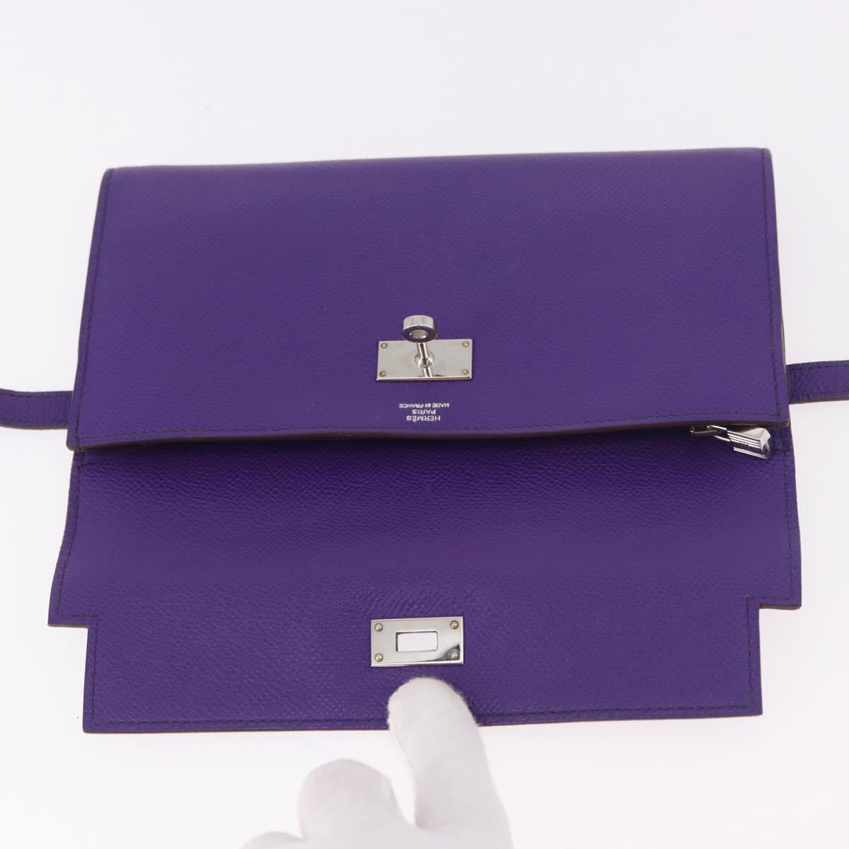 HERMES Kelly Long Wallet Epsom Purple Silver Auth 184179SM