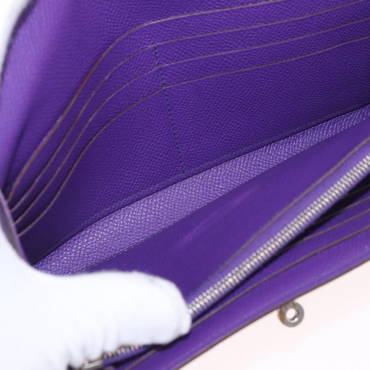 HERMES Kelly Long Wallet Epsom Purple Silver Auth 184179SM