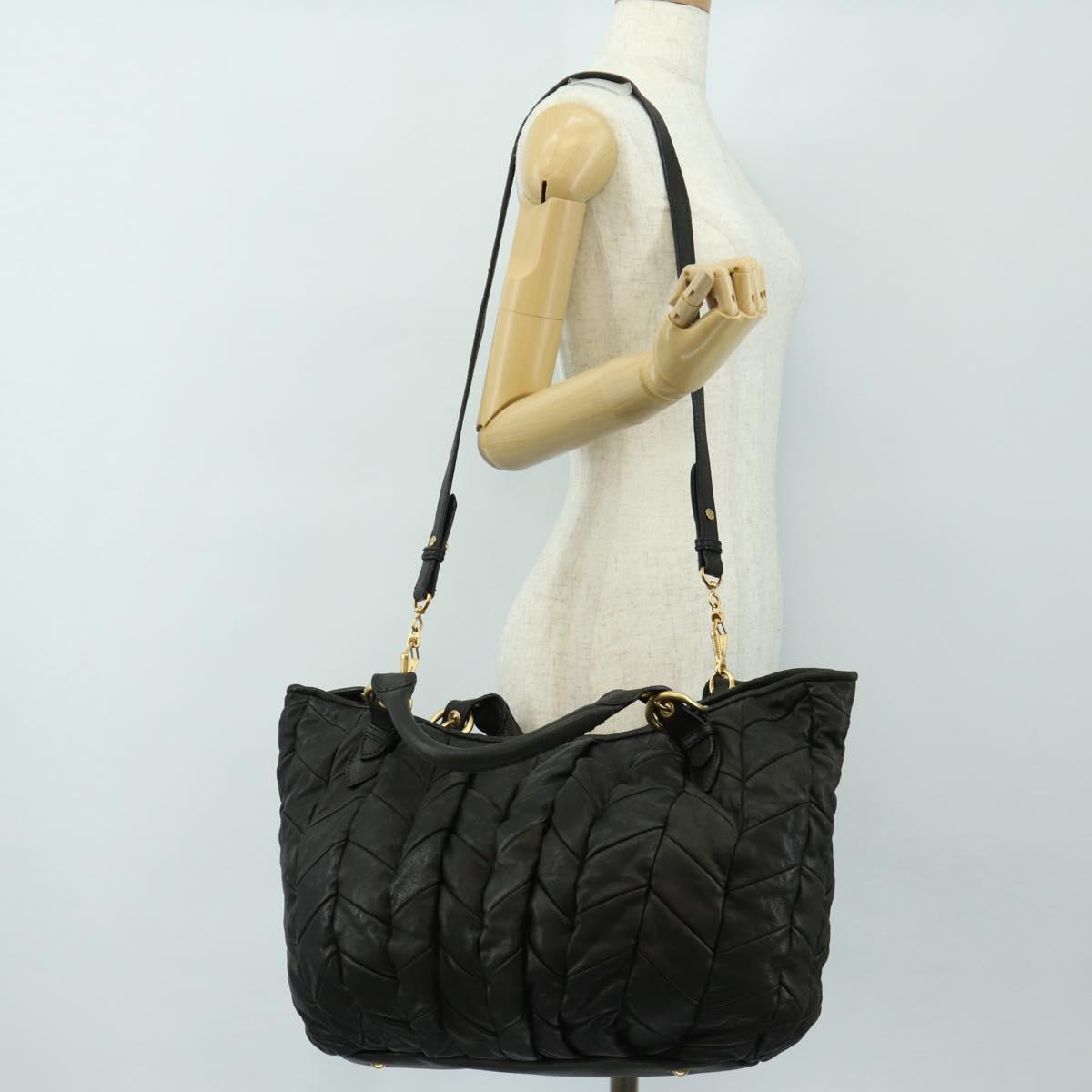 Miu Miu Hand Bag Leather 2way Black Gold Auth 184180V