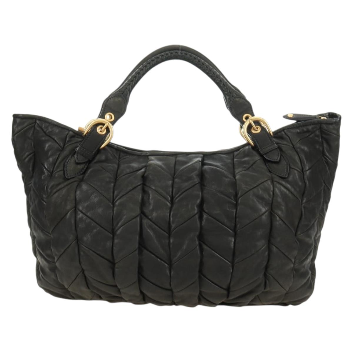Miu Miu Hand Bag Leather 2way Black Gold Auth 184180V