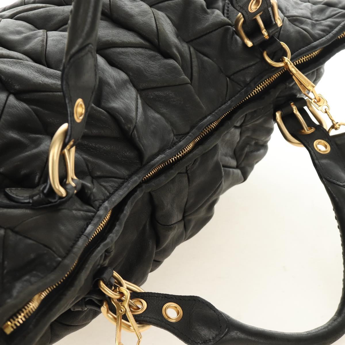 Miu Miu Hand Bag Leather 2way Black Gold Auth 184180V