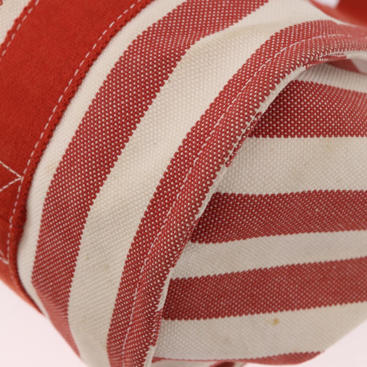 HERMES Cannes Hand Bag Canvas Red Silver Auth 184181A
