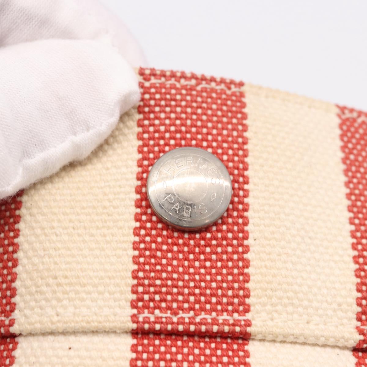 HERMES Cannes Hand Bag Canvas Red Silver Auth 184181A