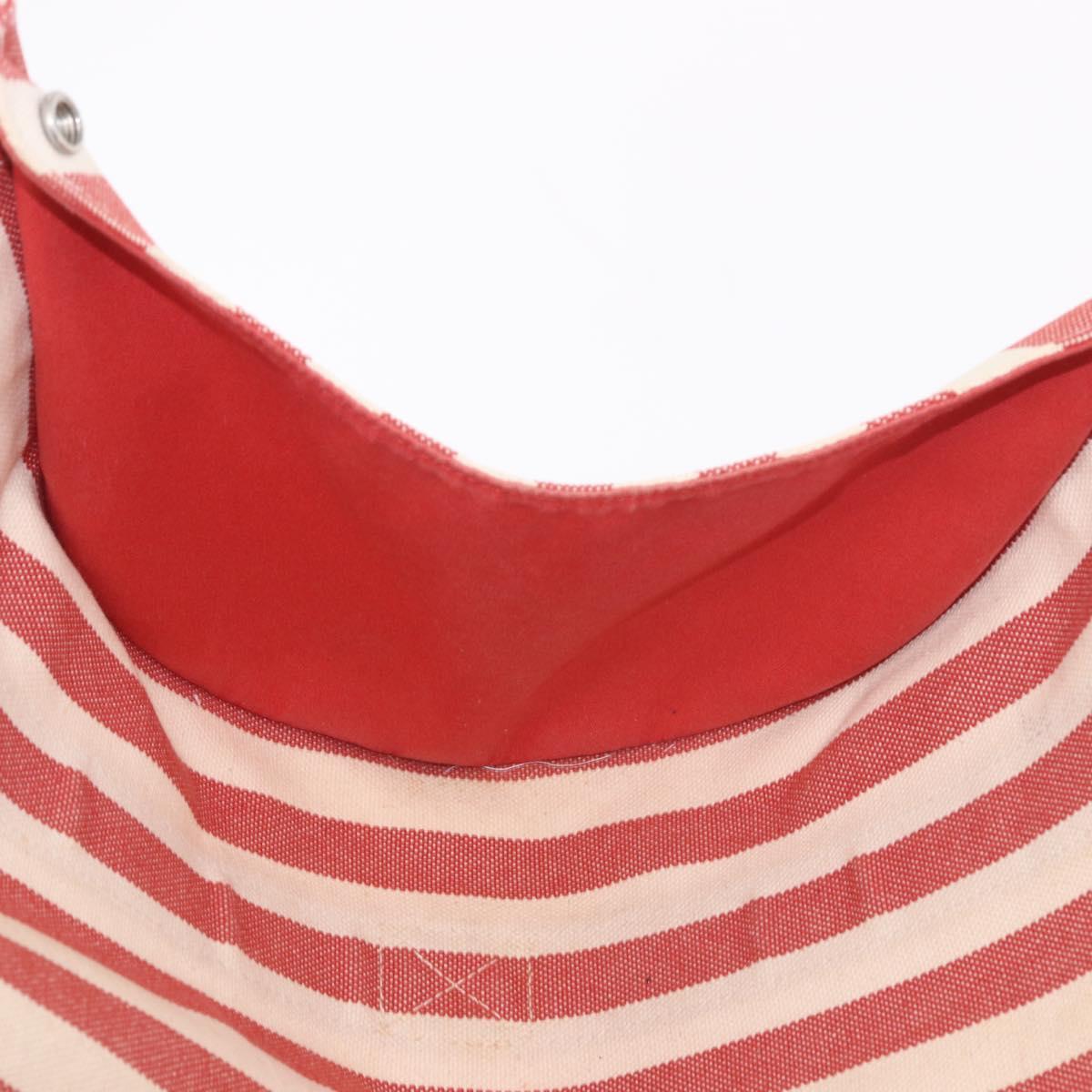 HERMES Cannes Hand Bag Canvas Red Silver Auth 184181A