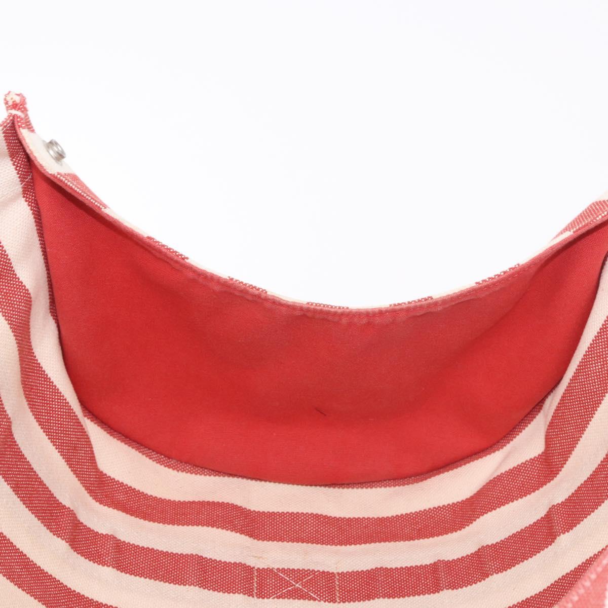 HERMES Cannes Hand Bag Canvas Red Silver Auth 184181A