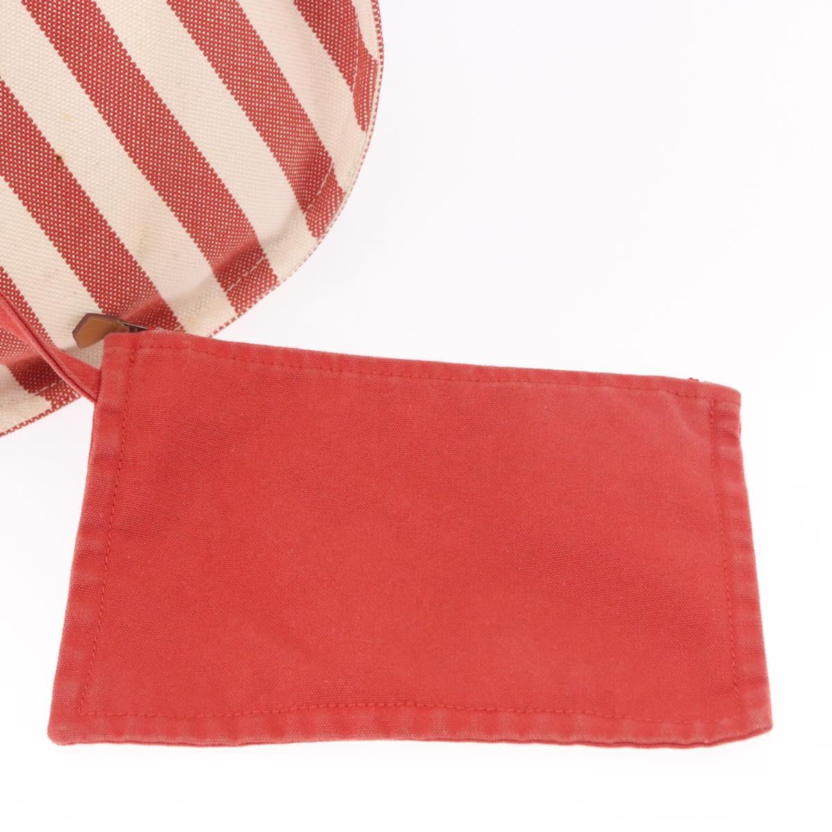 HERMES Cannes Hand Bag Canvas Red Silver Auth 184181A