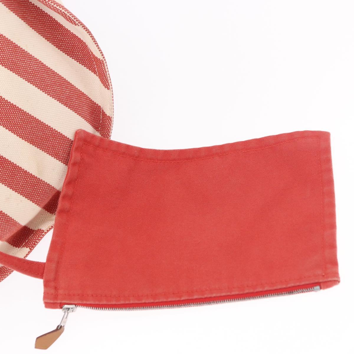 HERMES Cannes Hand Bag Canvas Red Silver Auth 184181A