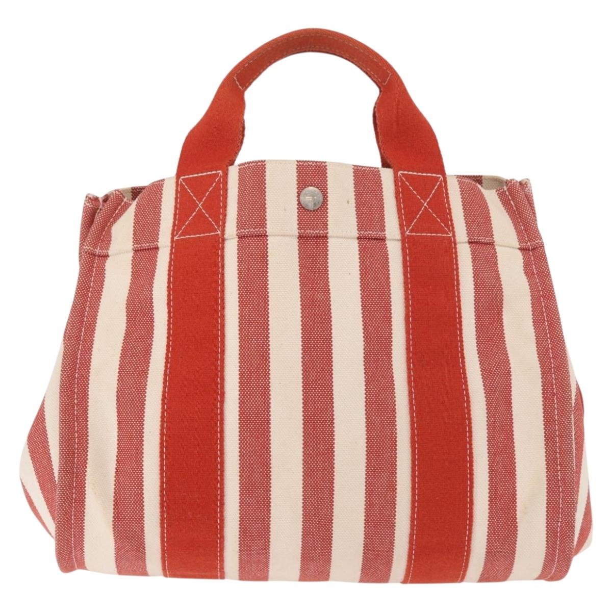 HERMES Cannes Hand Bag Canvas Red Silver Auth 184181A