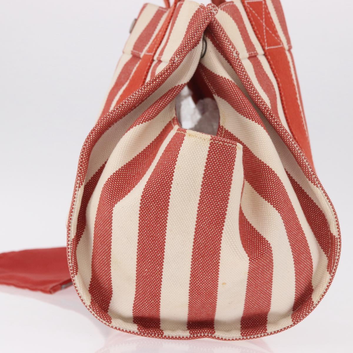 HERMES Cannes Hand Bag Canvas Red Silver Auth 184181A