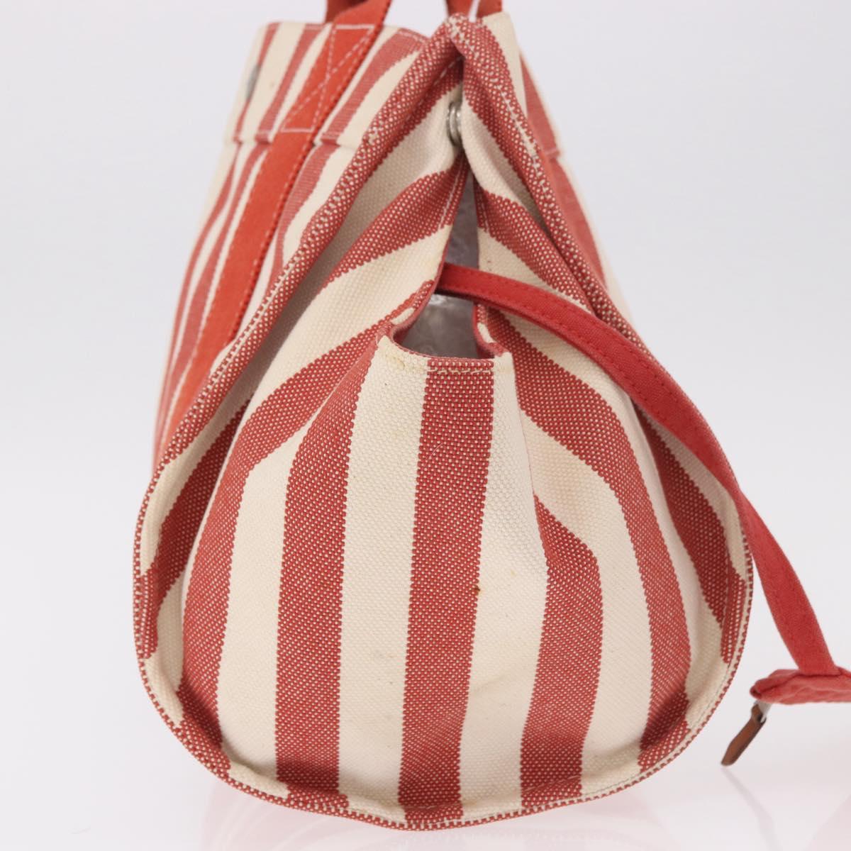 HERMES Cannes Hand Bag Canvas Red Silver Auth 184181A