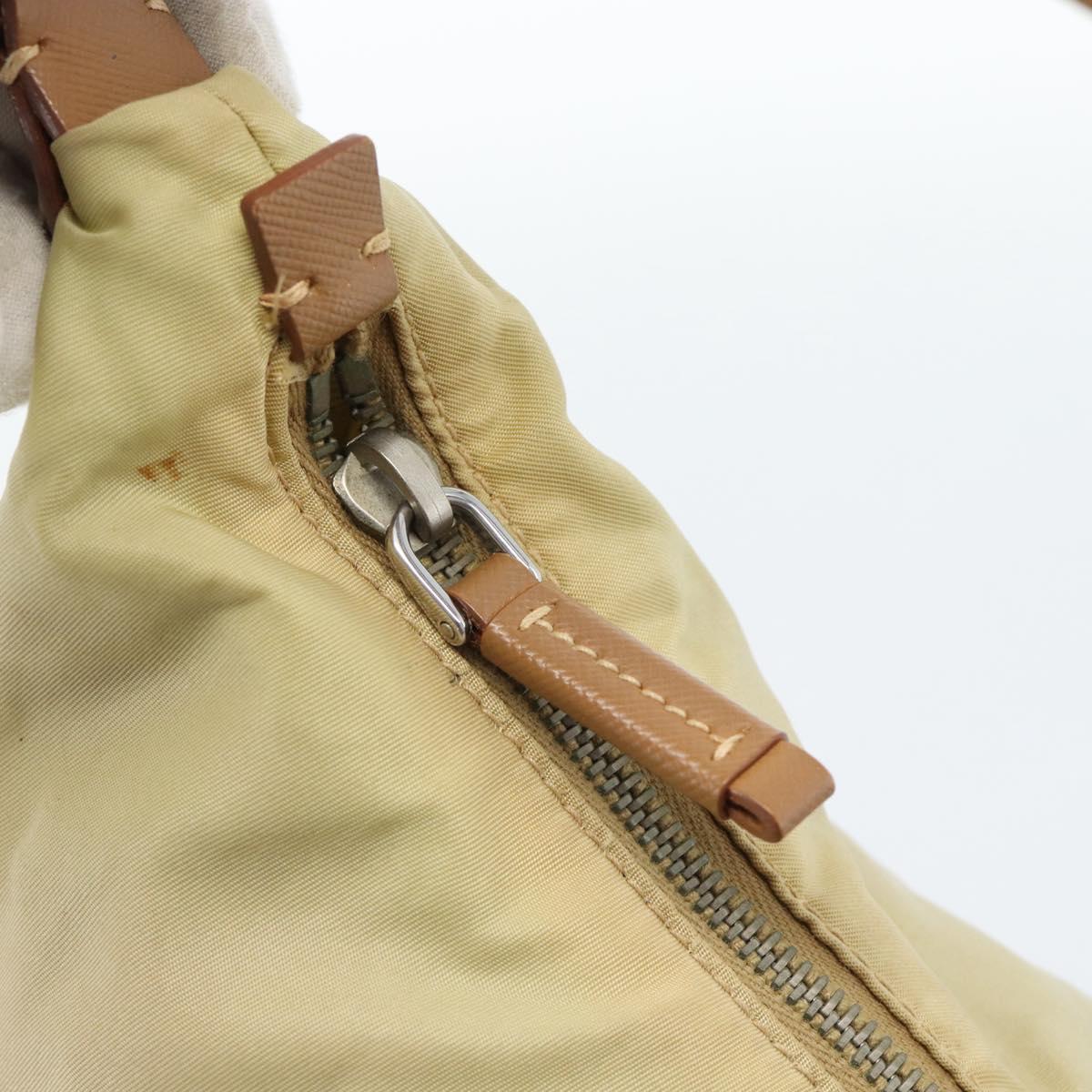PRADA Shoulder Bag Nylon Beige Silver Auth 184182A