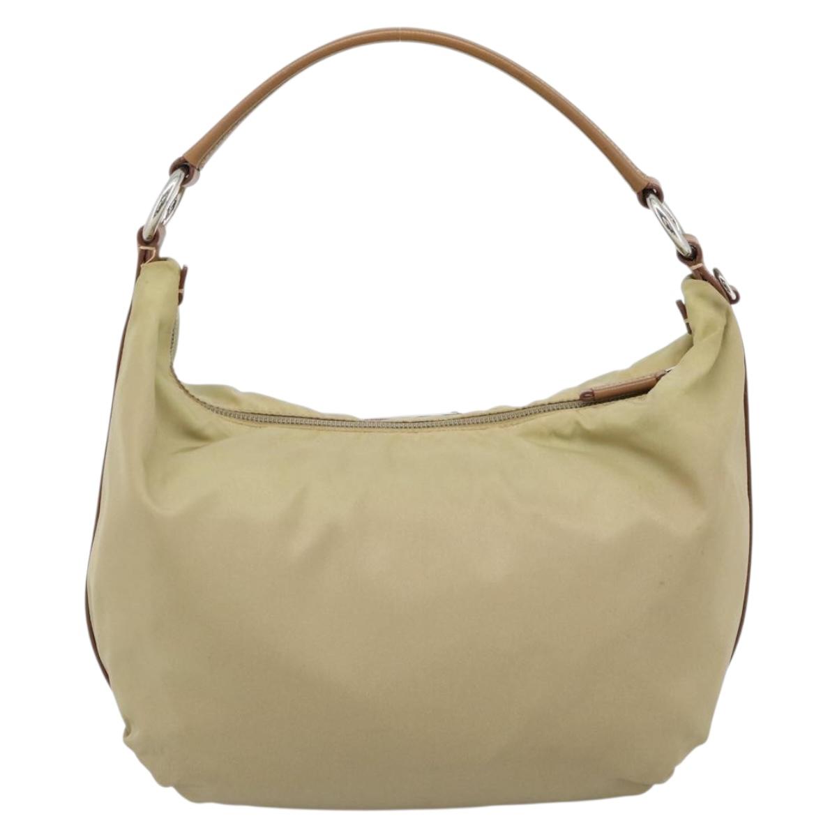 PRADA Shoulder Bag Nylon Beige Silver Auth 184182A