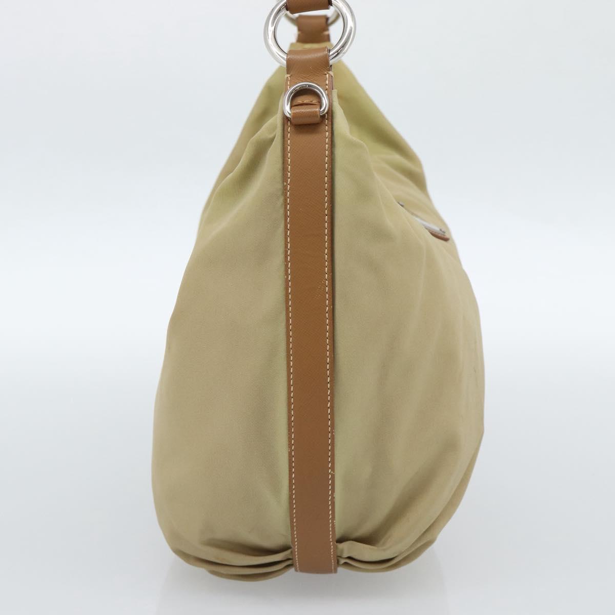PRADA Shoulder Bag Nylon Beige Silver Auth 184182A