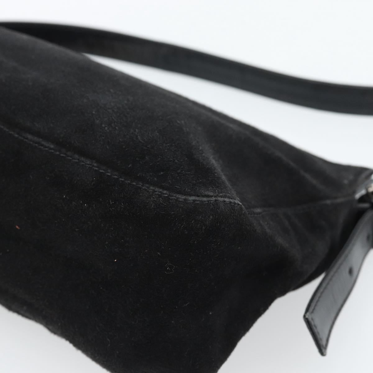 FENDI Mamma Baguette Shoulder Bag Suede Black Silver Auth 184192M