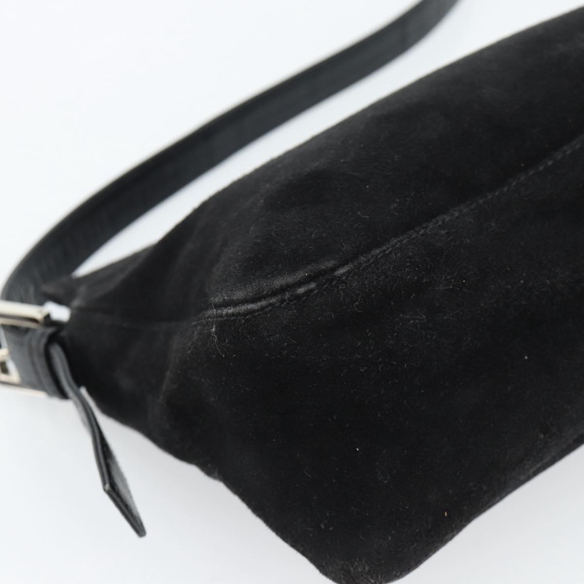 FENDI Mamma Baguette Shoulder Bag Suede Black Silver Auth 184192M