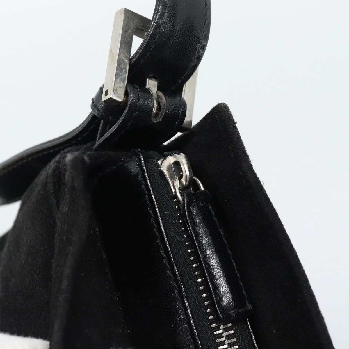 FENDI Mamma Baguette Shoulder Bag Suede Black Silver Auth 184192M