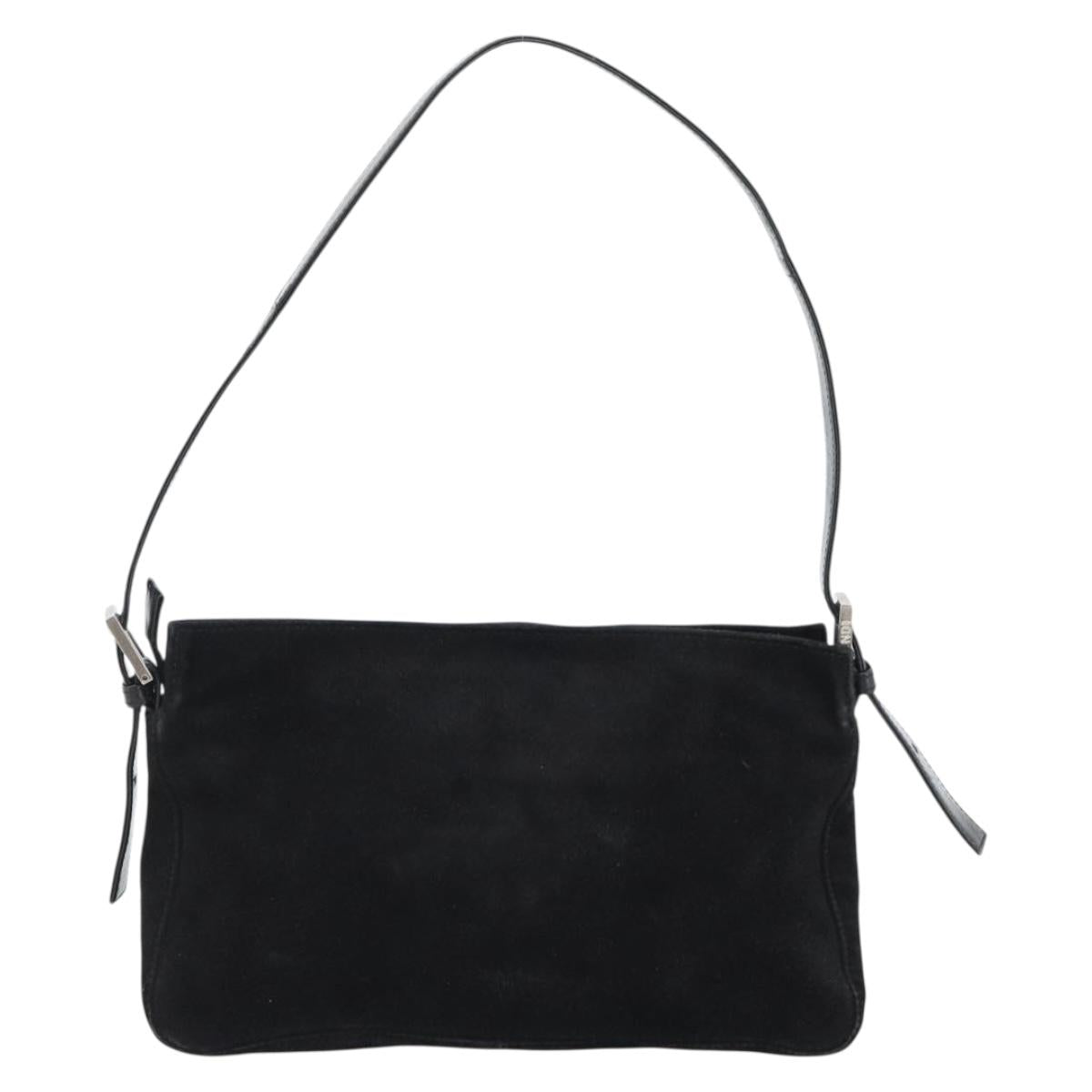 FENDI Mamma Baguette Shoulder Bag Suede Black Silver Auth 184192M