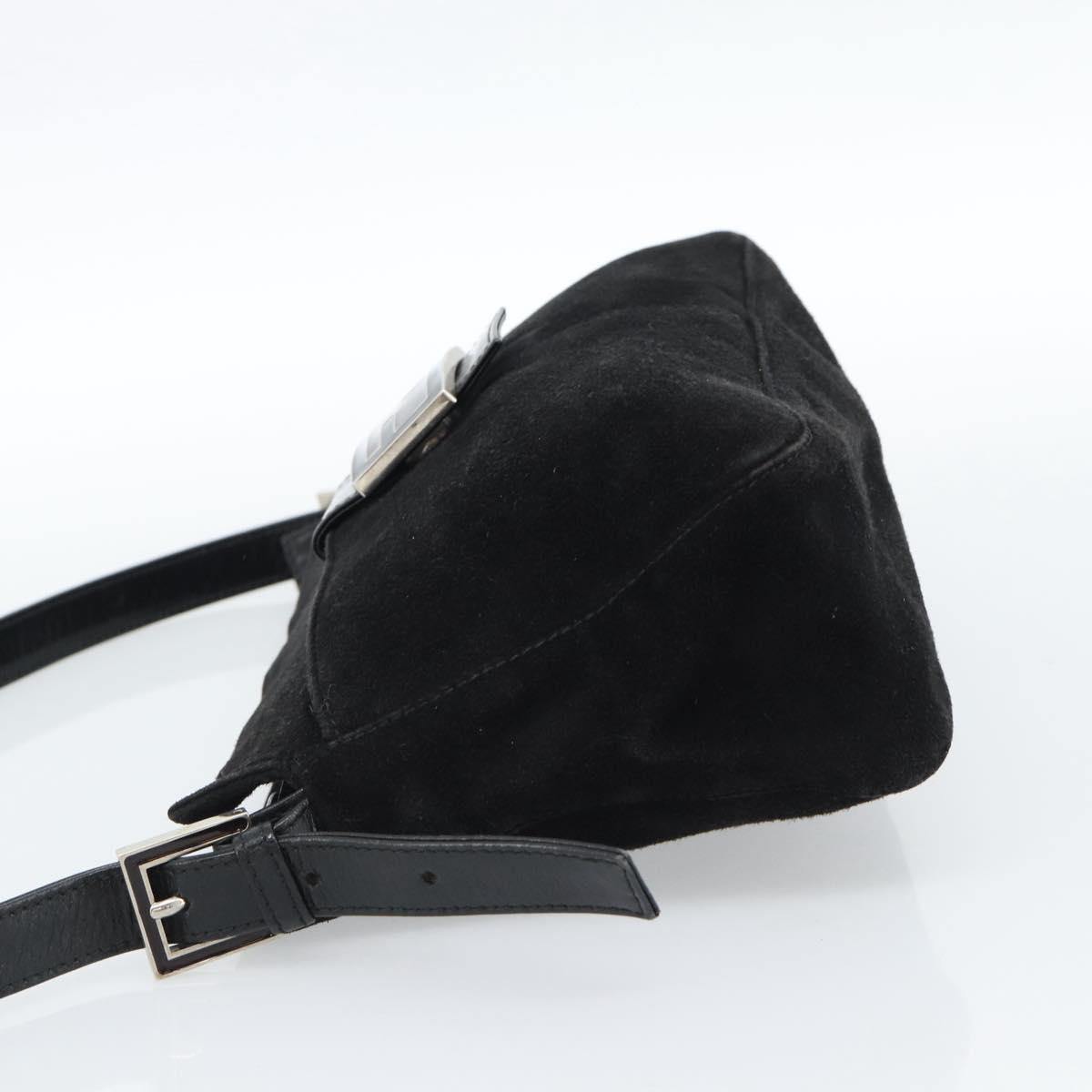 FENDI Mamma Baguette Shoulder Bag Suede Black Silver Auth 184192M