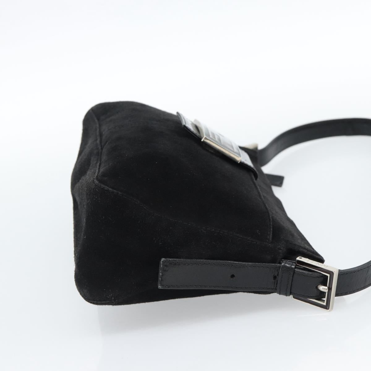 FENDI Mamma Baguette Shoulder Bag Suede Black Silver Auth 184192M