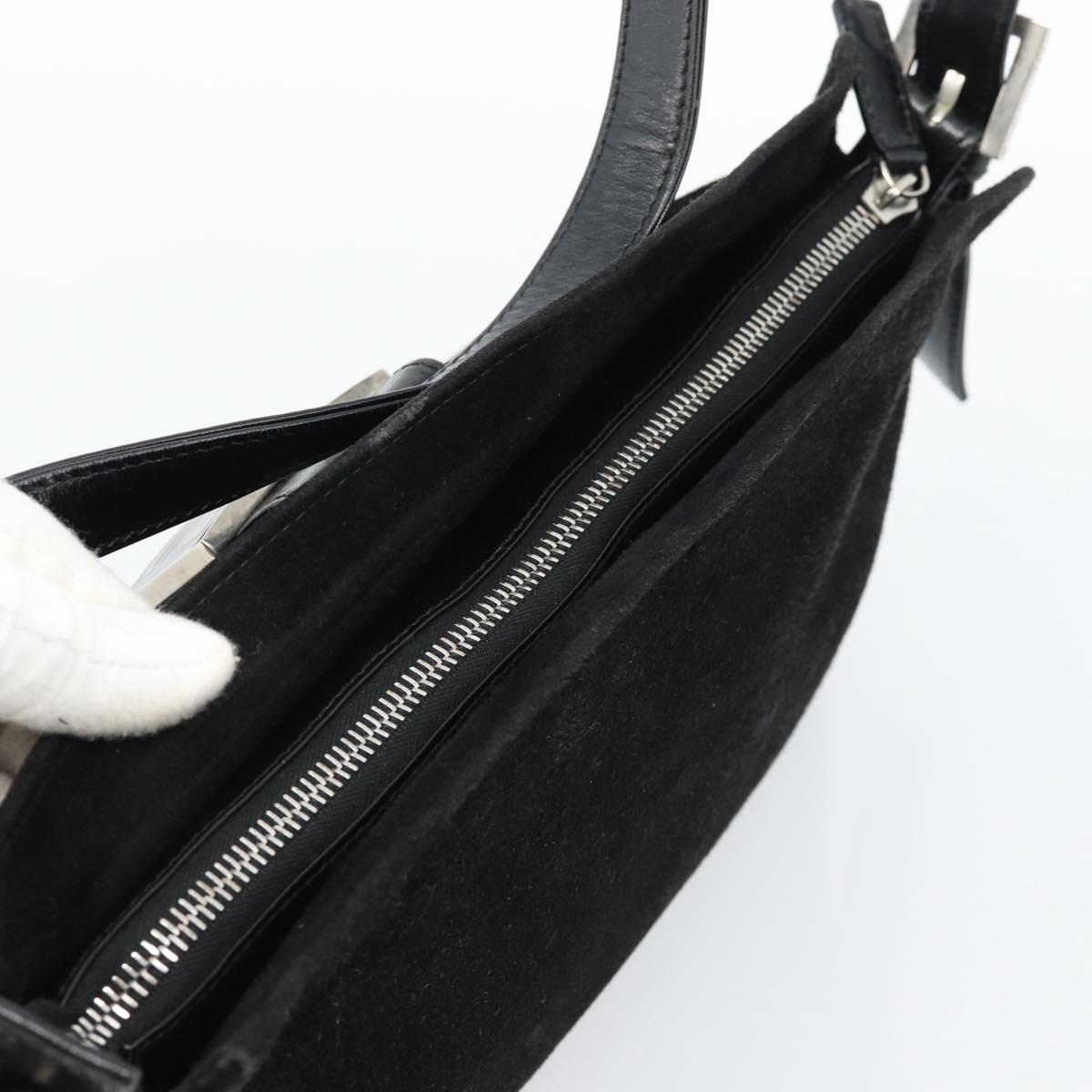 FENDI Mamma Baguette Shoulder Bag Suede Black Silver Auth 184192M