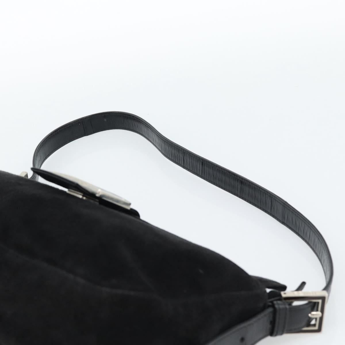 FENDI Mamma Baguette Shoulder Bag Suede Black Silver Auth 184192M