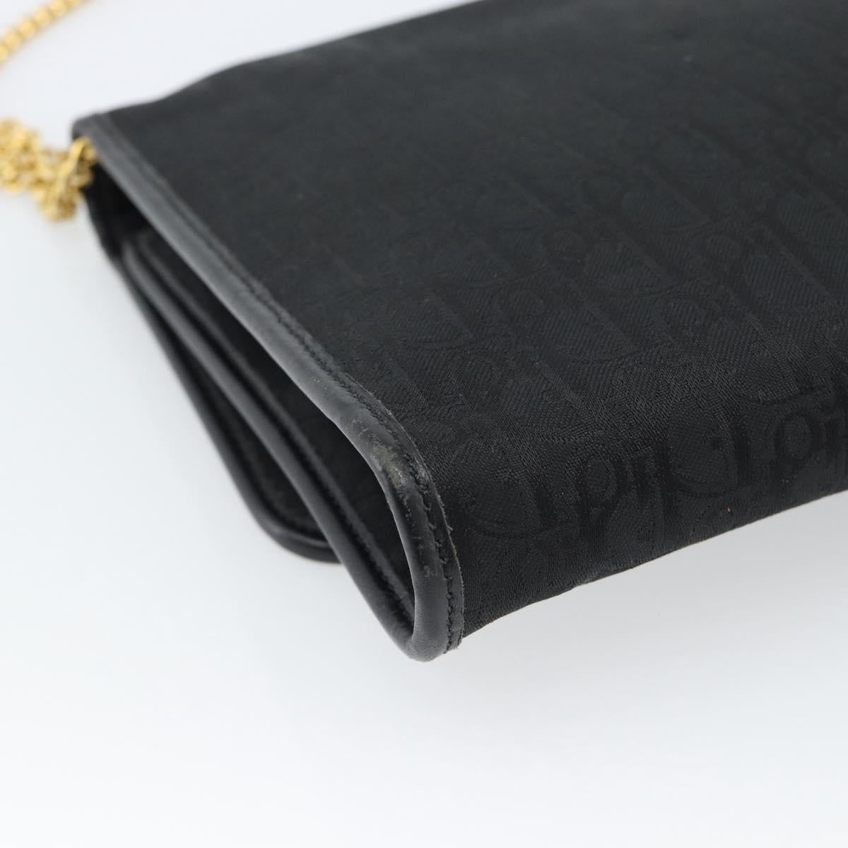 Christian Dior Trotter Canvas Chain Shoulder Bag Black Gold Auth 184194