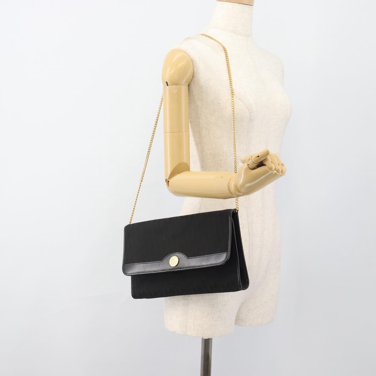 Christian Dior Trotter Canvas Chain Shoulder Bag Black Gold Auth 184194