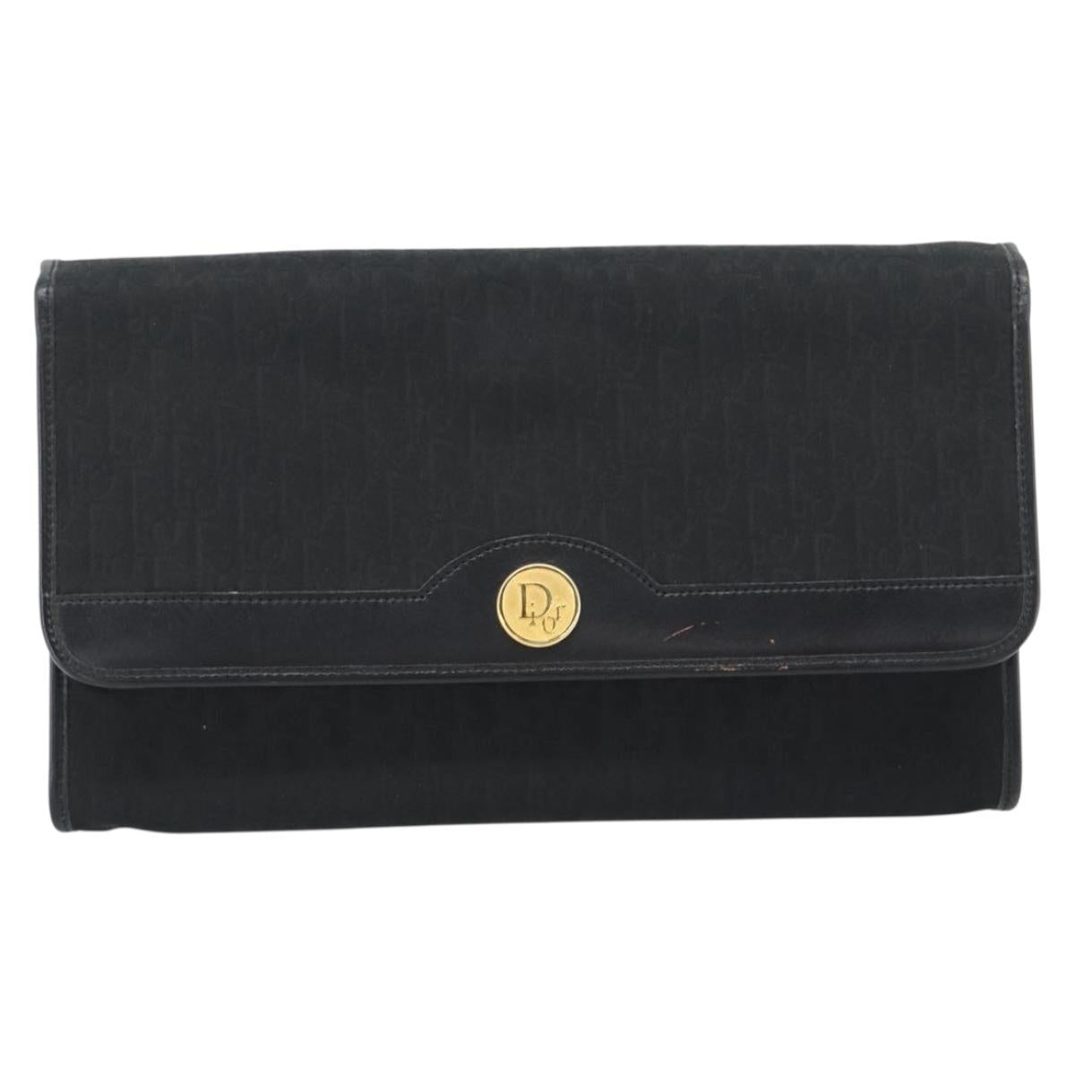 Christian Dior Trotter Canvas Chain Shoulder Bag Black Gold Auth 184194