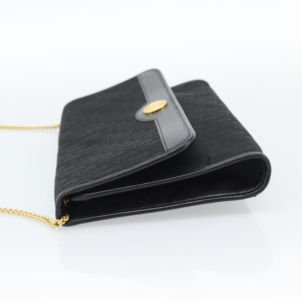 Christian Dior Trotter Canvas Chain Shoulder Bag Black Gold Auth 184194