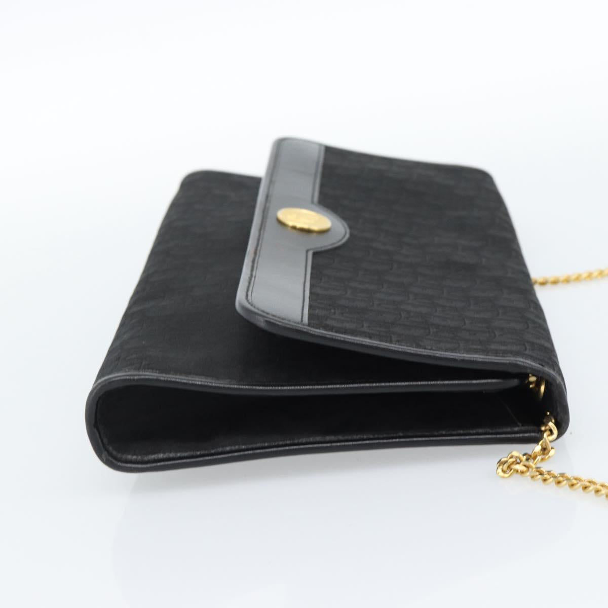 Christian Dior Trotter Canvas Chain Shoulder Bag Black Gold Auth 184194