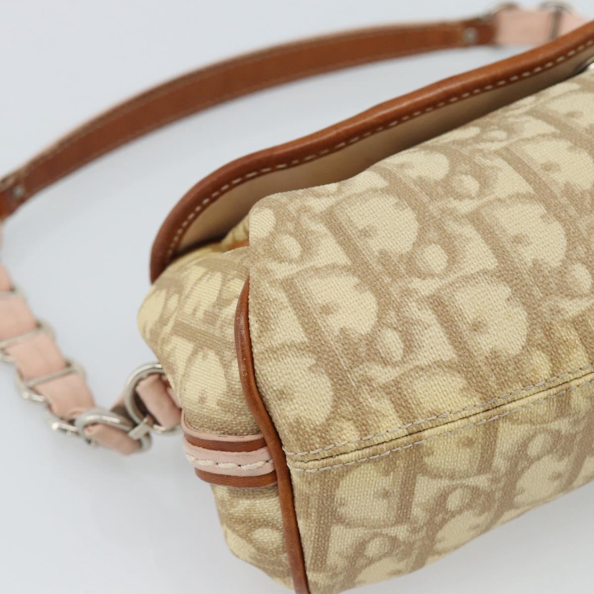 Christian Dior Trotter Canvas Romantic Chain Bag PVC Beige Silver Auth 184195A