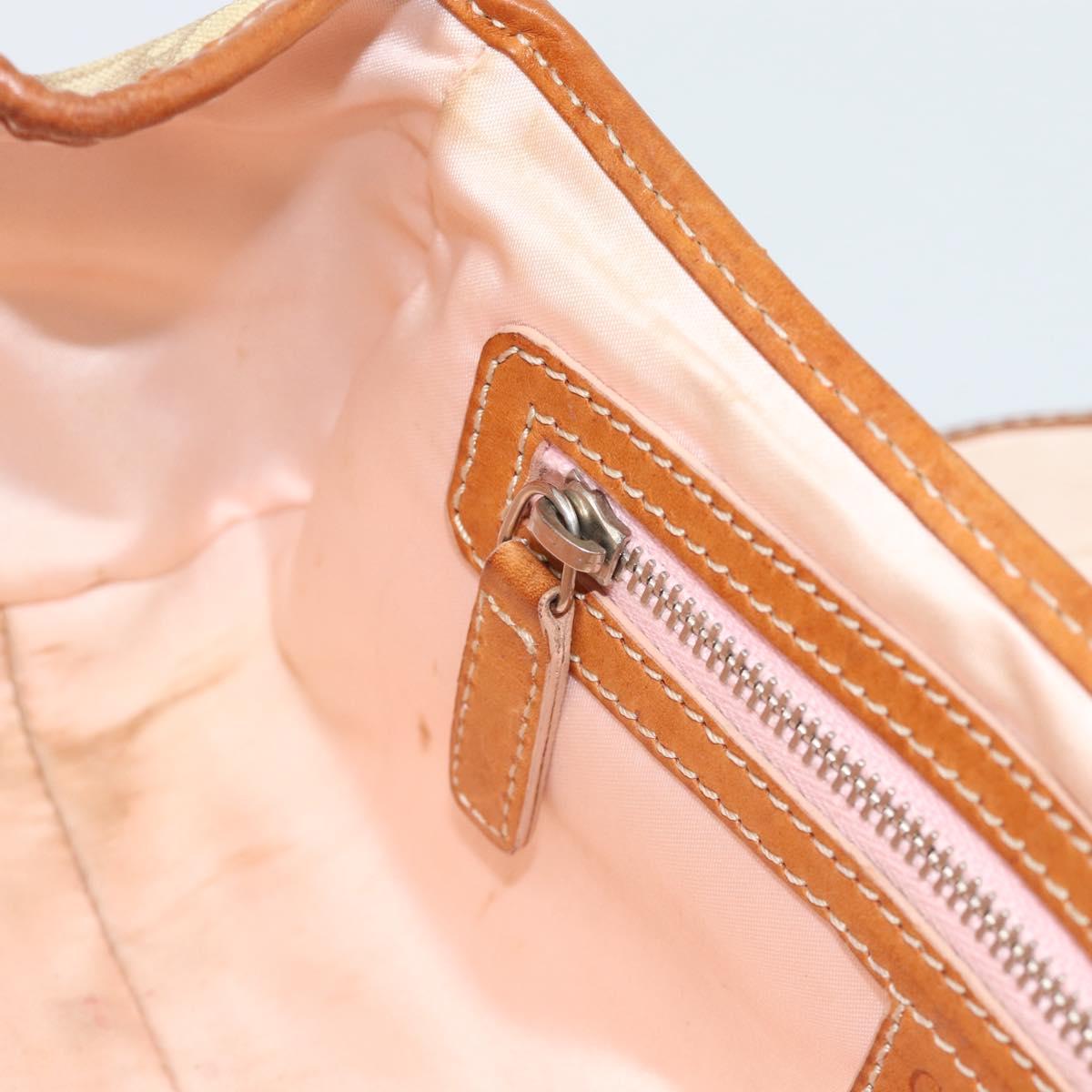 Christian Dior Trotter Canvas Romantic Chain Bag PVC Beige Silver Auth 184195A