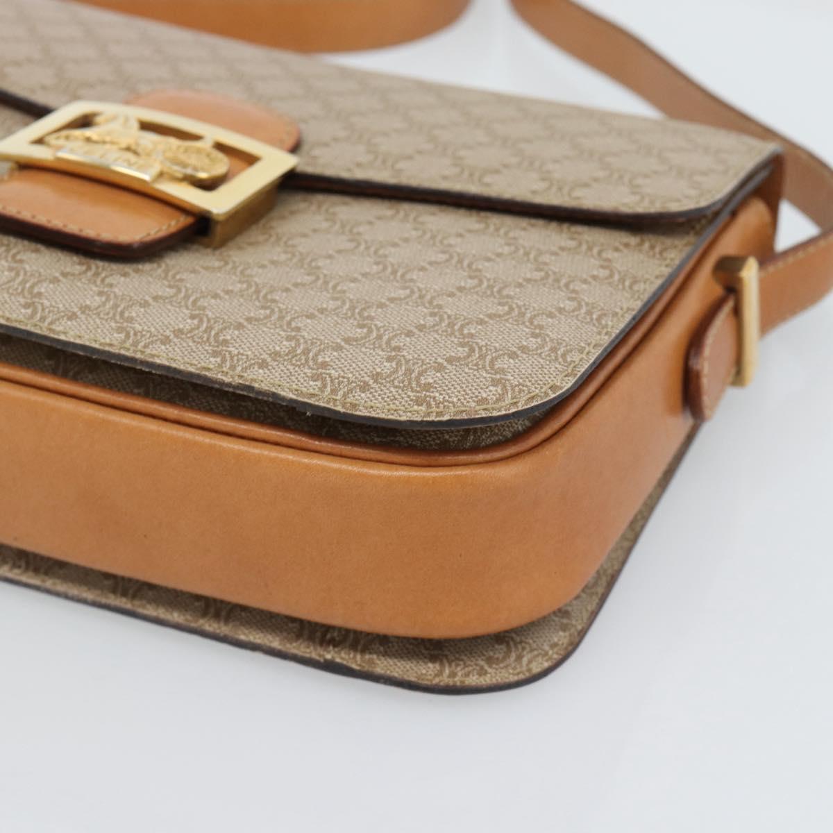 CELINE Macadam Canvas Shoulder Bag PVC Beige Gold Auth 184209