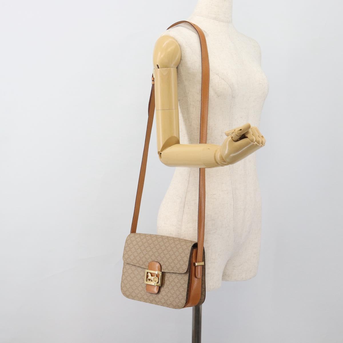 CELINE Macadam Canvas Shoulder Bag PVC Beige Gold Auth 184209