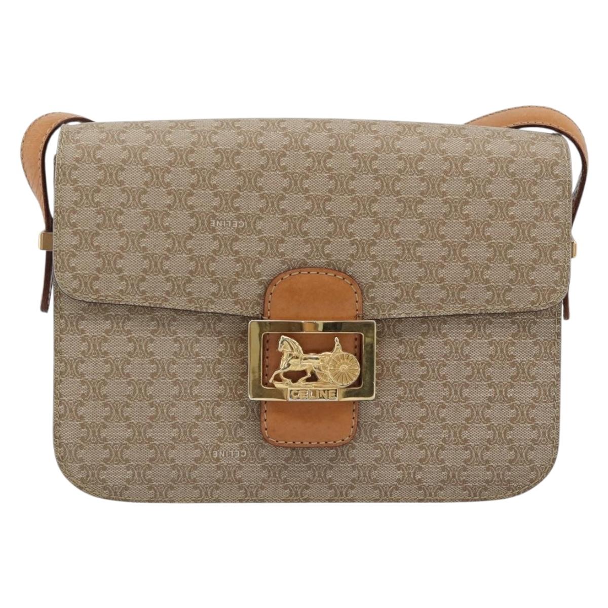 CELINE Macadam Canvas Shoulder Bag PVC Beige Gold Auth 184209