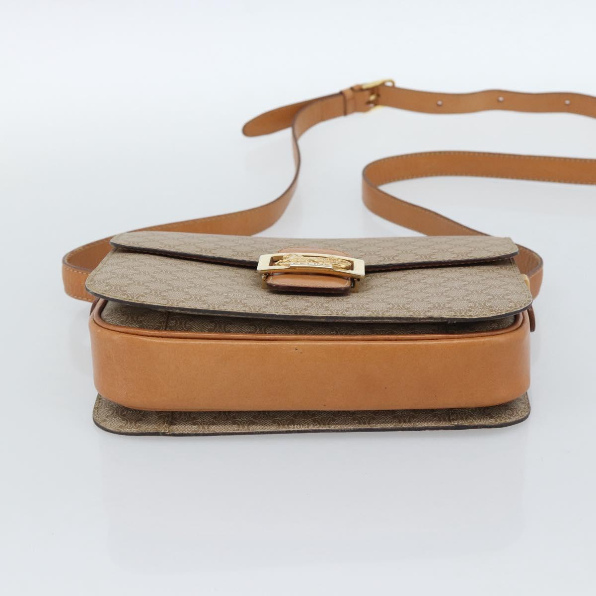 CELINE Macadam Canvas Shoulder Bag PVC Beige Gold Auth 184209