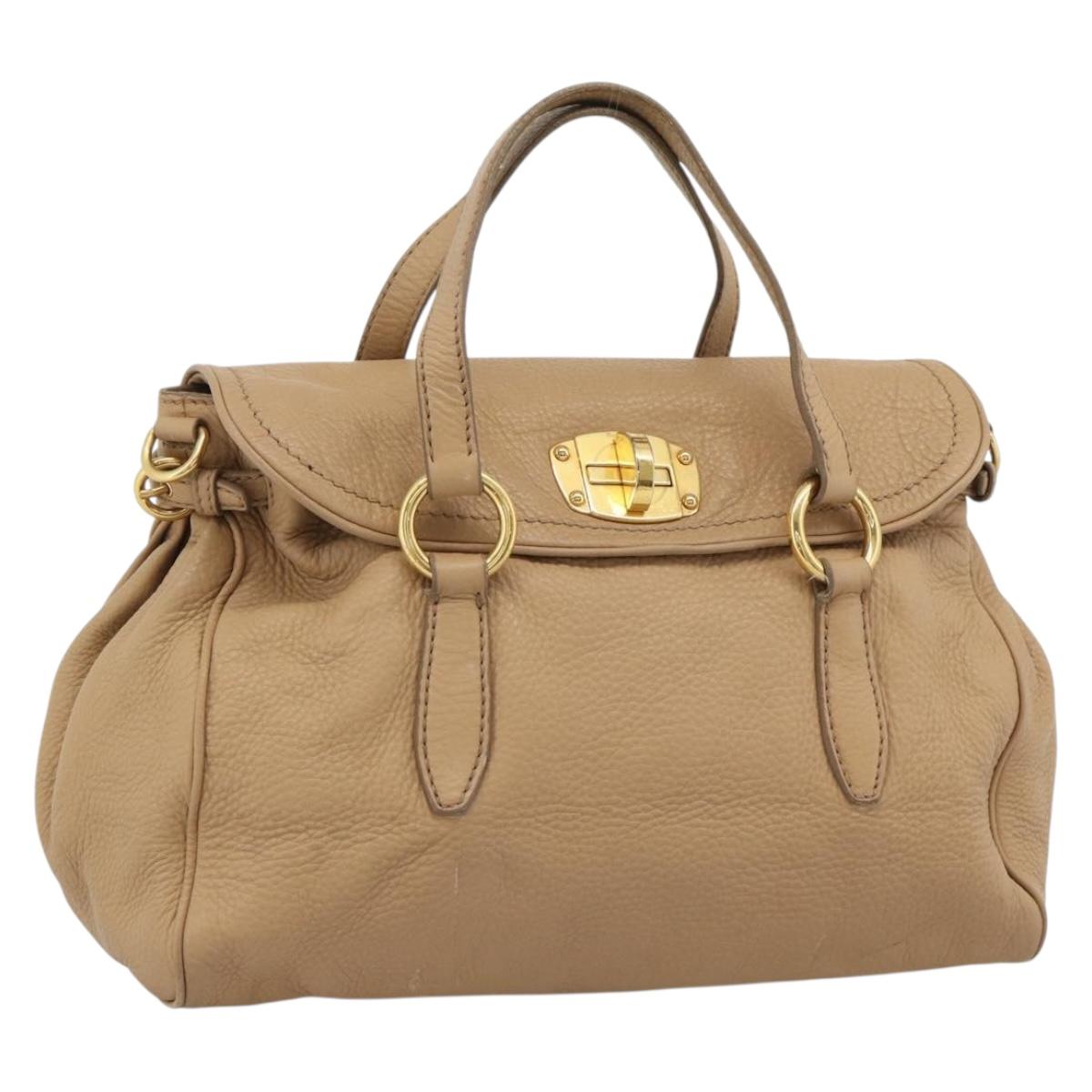 Miu Miu Tote Bag Leather Beige Gold Auth 184214A