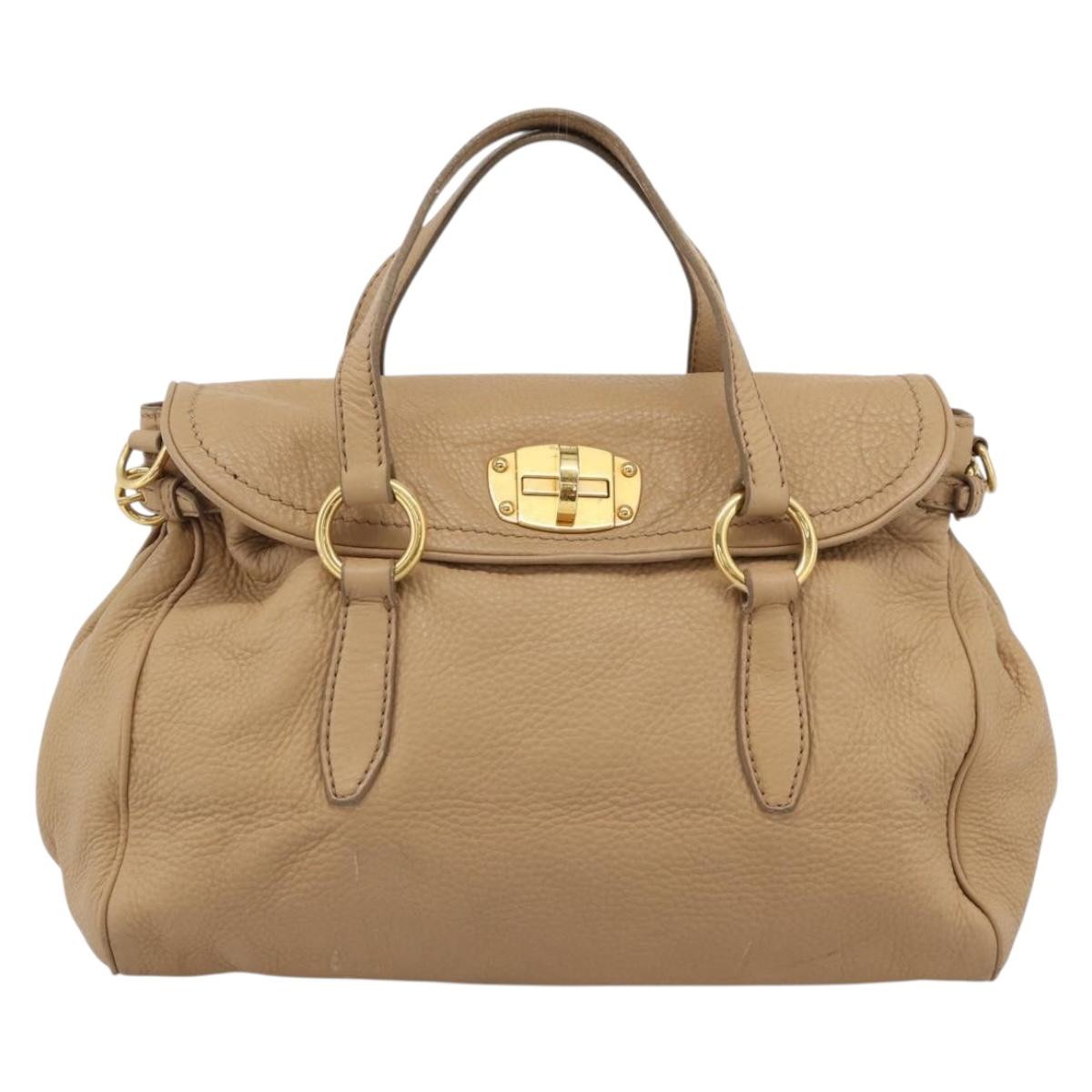 Miu Miu Tote Bag Leather Beige Gold Auth 184214A
