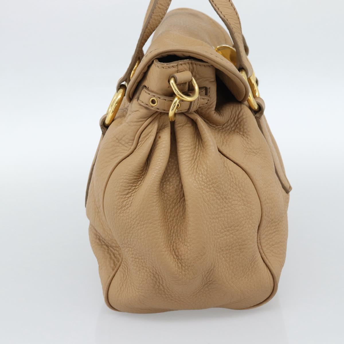 Miu Miu Tote Bag Leather Beige Gold Auth 184214A