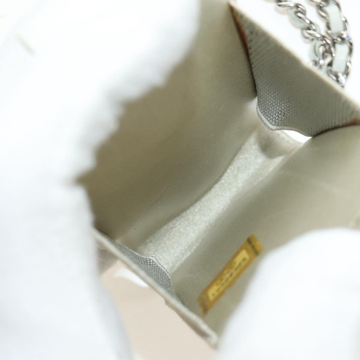 CHANEL icon Chain Shoulder Pouch Lamb Skin White Silver CC Auth 184233A