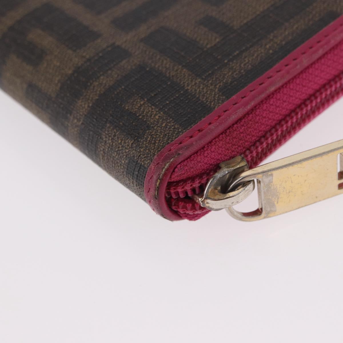 FENDI Zucca Canvas Long Wallet PVC Black Brown Auth 184235A
